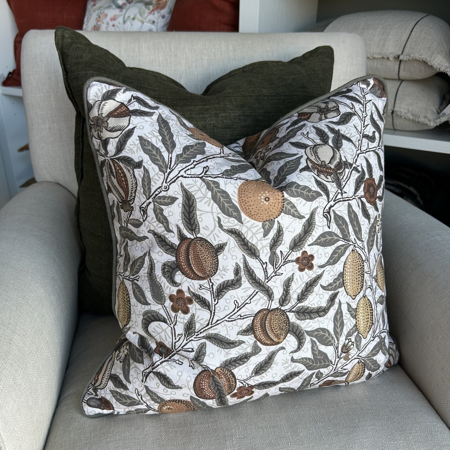 William Morris Fruit Flax Cushion FABRIC HOUSE