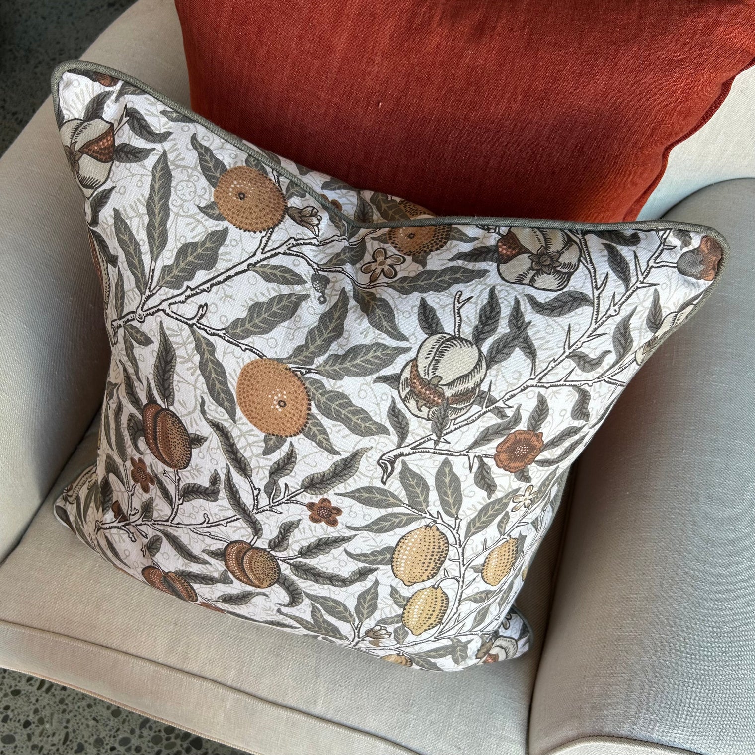 William Morris Fruit Flax Cushion FABRIC HOUSE