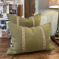 Tela Linen Cushion w Embroidered Rose Trim FABRIC HOUSE