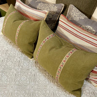 Tela Linen Cushion w Embroidered Rose Trim FABRIC HOUSE